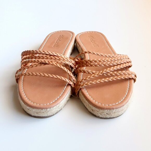 NEW Madewell Kathryn Tan Leather Braided Strappy Espadrille Sandals / Slides - Picture 6 of 16